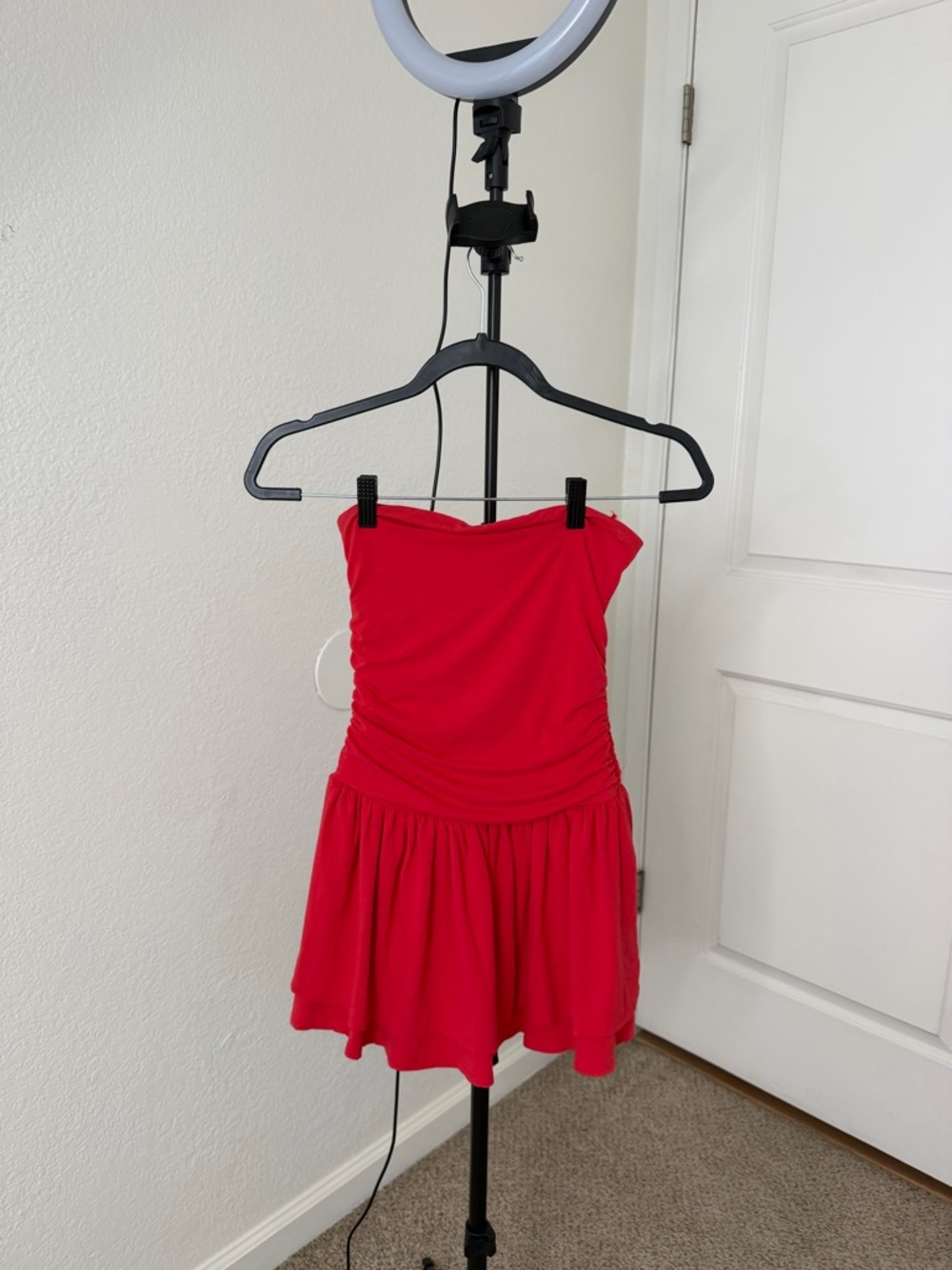 Garage Red Strapless Ruched Skater Dress